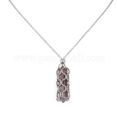 Ожерелье с подвеской в виде пули из натуральных смешанных драгоценных камней NJEW-JN04421-1