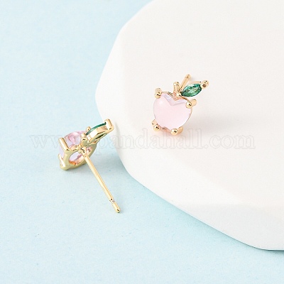 Серьги-гвоздики в форме яблока с микропаве из кубических цирконий из латуни EJEW-L278-04G-1