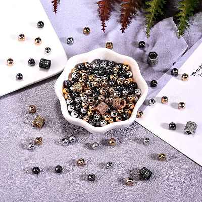 400 шт. Уф-покрытие abs пластиковые круглые бусины и 8 шт. Латунные микропроцессоры с кубическим цирконием европейские бусины CCB-SZ0001-11-1