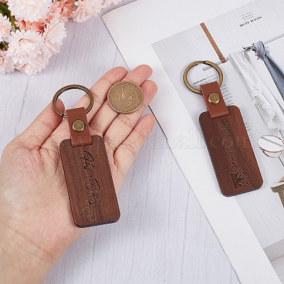 Wholesale Gorgecraft 2Pcs 2 Styles Word His Only/His Queen Engraved Wooden  with Leather Keychain 