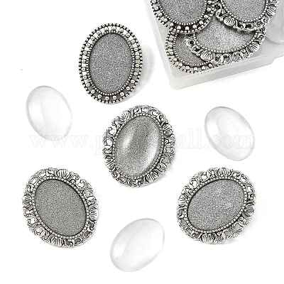10 шт. 2 стиля винтажной броши из сплава с кабошоном и безелем FIND-FS0004-64-1