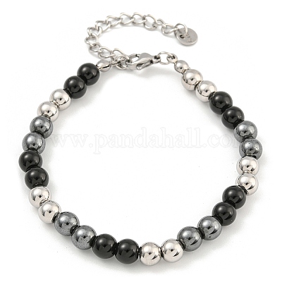 Женские браслеты из 6 мм синтетического немагнитного гематита BJEW-G717-05P-1