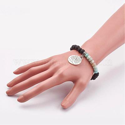 Браслеты с подвесками из натурального амазонита и вулканической породы BJEW-JB03073-05-1