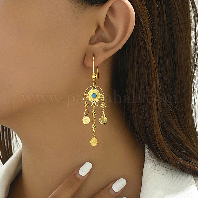 Экзотические винтажные латунные плоские круглые серьги-кольца SI2517-1