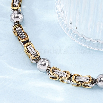 201 браслет-цепочка из нержавеющей стали с византийским узором BJEW-B078-158GP-1