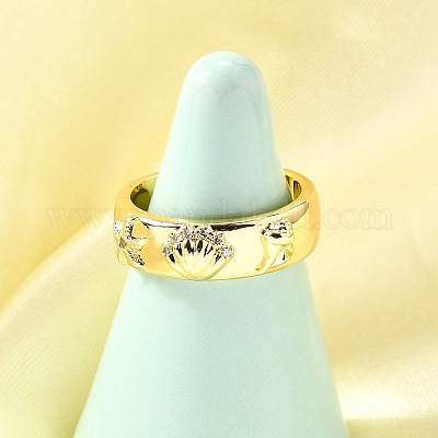 Кольца-манжеты с микропаве из латуни и кубическими цирконами в морском стиле для женщин&nbsp;LS-RJEW-F184-17I-G-1