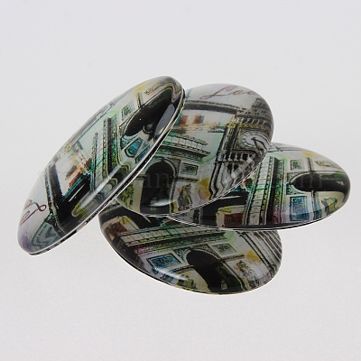 Овальные стеклянные кабошоны с рисунками X-GGLA-N003-18x25-F04-1