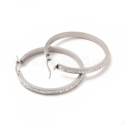 Большие серьги-кольца из прозрачного кубического циркония EJEW-C011-06P-1
