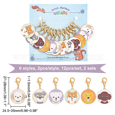 Плоские круглые из сплава эмали с подвеской в виде собаки с замком маркеры петель HJEW-AB00002-1