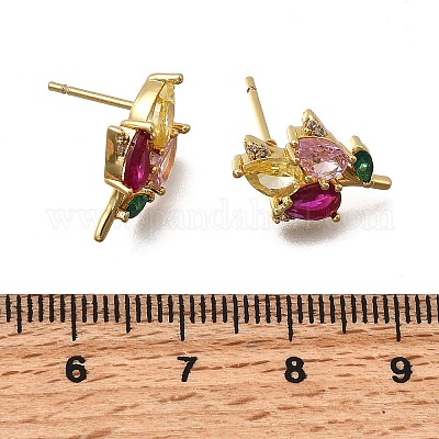 Серьги-гвоздики из латуни с микропаве и кубическим цирконием EJEW-P322-12G-1