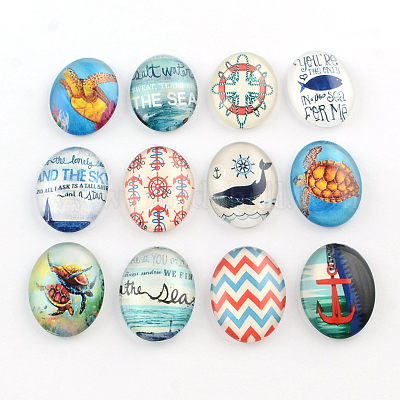 Морская тема картины стеклянные овальные кабошоны Flatback для поделок проектов X-GGLA-R022-40x30-86-1
