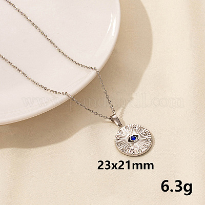 Стильное плоское круглое ожерелье со стразами из нержавеющей стали и подвеской от сглаза QQ6499-9-1
