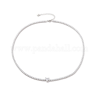 Колье с кулоном в форме сердца из прозрачного кубического циркония с теннисными цепочками NJEW-E042-02P-1