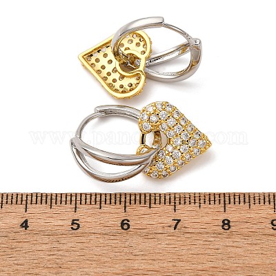 Латунные серьги-кольца из прозрачного кубического циркония EJEW-D322-08PG-01-1