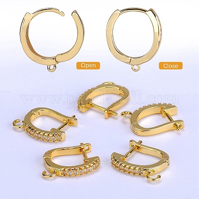 10шт латунные серьги-кольца с микро-паве из прозрачного кубического циркония ZIRC-SZ0005-15-1
