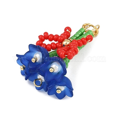 Цветок из стеклянных бусин ручной работы с подвесками-бантиками PALLOY-MZ00753-02-1