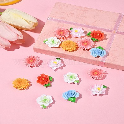 24 шт. 6 стиля непрозрачных смоляных цветов-кабошонов RESI-FS0002-16-1