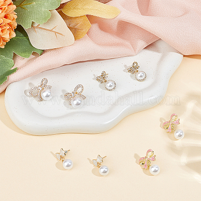 4 пара двух стилей сережек-гвоздиков с бантом из сплава EJEW-AN0004-93-1