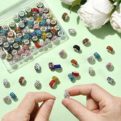 80 шт. полимерная глина со стразами европейские бусины с большими отверстиями с серебряными латунными сердечниками FPDL-LT0001-02F-1