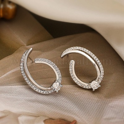 Женские серьги-гвоздики из латуни с микропаве и прозрачным кубическим цирконием EJEW-A110-04P-1