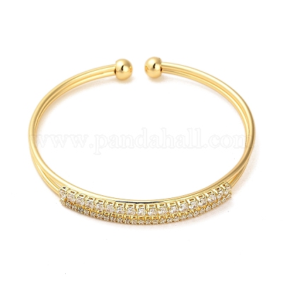 Латунные браслеты с прозрачным фианитом и микро-паве BJEW-M312-12G-1