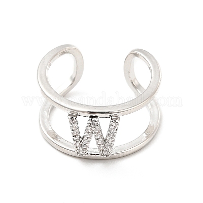 Кольцо-манжета с открытой буквой из прозрачного кубического циркония RJEW-A012-01P-W-1