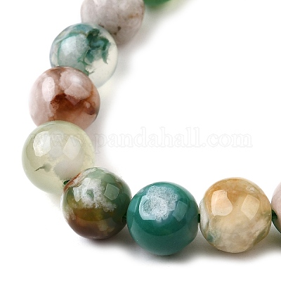 天然の緑の桜瑪瑙ビーズ連売り ラウンド 染め＆加熱 8mm 穴：0.8mm 約