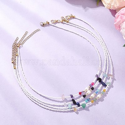 4 шт. Женские ожерелья в 4 стилях из смешанных граненых круглых и граненых драгоценных камней NJEW-JN05602-1