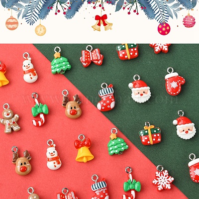 24шт 12 стиля рождественская тема непрозрачные подвески из смолы RESI-FS0001-86B-1