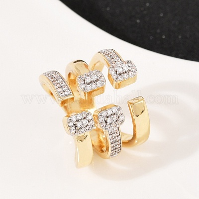 Латунные микро проложить манжеты кольца кубического циркония RJEW-C140-12G-1