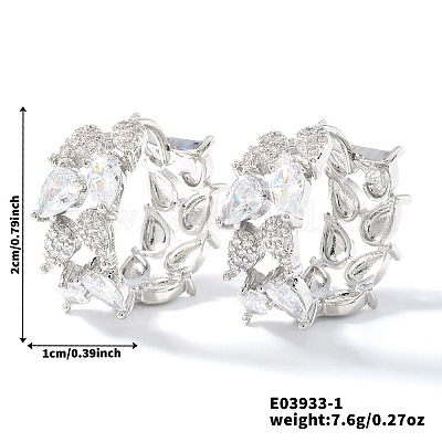 Изысканные серьги-кольца из латуни с прозрачным кубическим цирконием в форме капли FZ4597-1-1