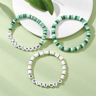 3 шт. эластичных браслетов из полимерной глины и акриловых бусин ручной работы для женщин BJEW-JB12729-1