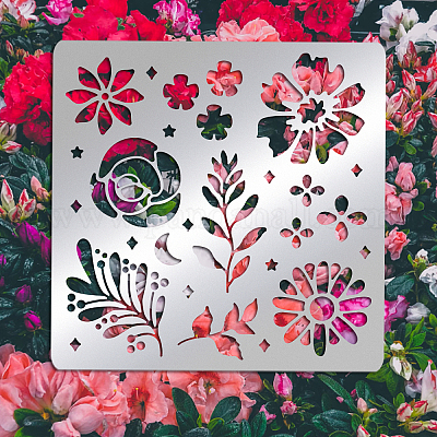 Wholesale FINGERINSPIRE Butterfly Metal Stencils 16 cm Square Scrapbooking Drawing  Stencils Stainless Steel Flowers Pattern Painting Stencils for Crafting 