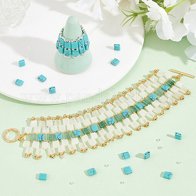 1 нить прямоугольных синтетических бирюзовых бусин G-NB0005-57-1