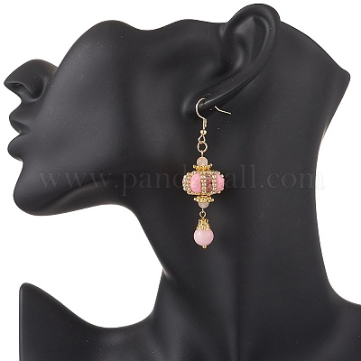 Серьги-подвески из синтетической императорской яшмы с фонарным узором из нержавеющей стали 304 EJEW-MZ00609-02-1