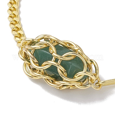 Браслеты-мешочки в технике макраме с двойными наконечниками и заостренными звеньями из смешанных драгоценных камней BJEW-JB10277-1