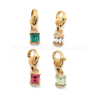 Квадратные подвесные украшения из нержавеющей стали 304 со стразами STAS-M092-08G-1