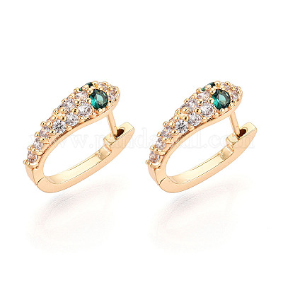 Серьги-кольца в форме змеи с микропаве из кубических цирконий из латуни EJEW-T048-32G-1