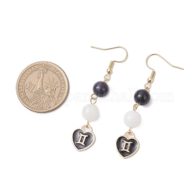 12 пара двухцветных серег-подвесок в форме сердца с двенадцатью созвездиями из сплава и эмали EJEW-JE06571-1