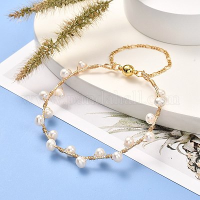 Плетеный браслет из натурального жемчуга для девочек и женщин BJEW-JB06830-02-1