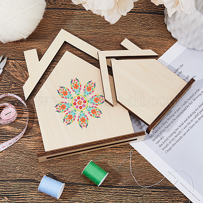 2 шт. 2 стиля держателей для карточек с вышивкой из дерева в форме домика ODIS-FH0001-19-1