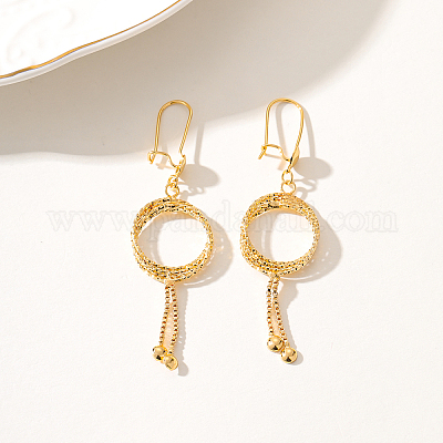 Элегантные и стильные латунные плоские круглые серьги-кольца с кисточками IA0853-1