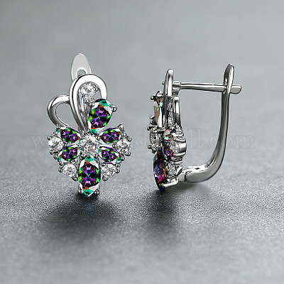 Серьги-кольца с цветами из латуни с микропаве из кубических цирконий WGA76CA-01-1