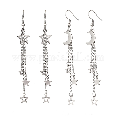 Серьги-кисточки в форме звезды и луны из нержавеющей стали 304 для женщин EJEW-JE06399-1