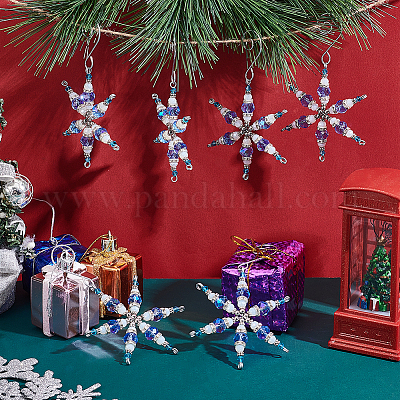 Рождественский стеклянный кулон в виде снежинки HJEW-GO00059-1