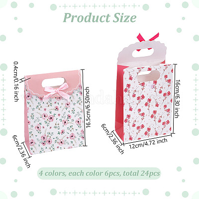 24 шт. подарочные пакеты из двухцветной бумаги с цветочным принтом и бантом из ленты ABAG-GO0001-03A-1