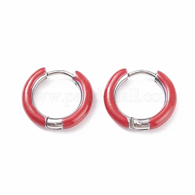 Массивные серьги-кольца Huggie Hoop из двухцветной нержавеющей стали 304 с эмалью для женщин EJEW-C043-11-05P-1