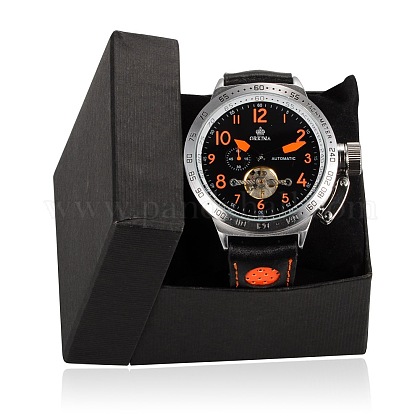ステンレス鋼の革の腕時計  機械式時計  ブラック＆オレンジ  265x20~24mm、頭を見て：52x60x15mm WACH-A002-11-1
