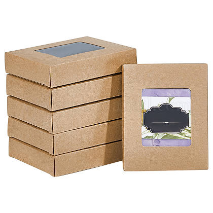 BENECREAT 30PCS 10x8x2cm Kraft Paper Boxes with Clear Window CON-WH0086-16B-1