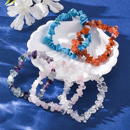 Bracelet Multi-rangs Pierre Et Métal – Lizas Jewellery, Doré Et écru, 20 Cm